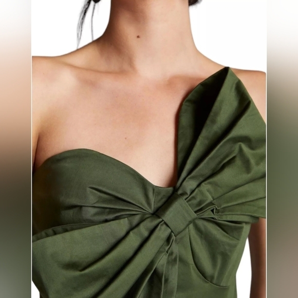 Anthropologie Hutch Dark Satin Green Bow Tie Tube Zip Up Top Blouse Size L - Picture 2 of 12